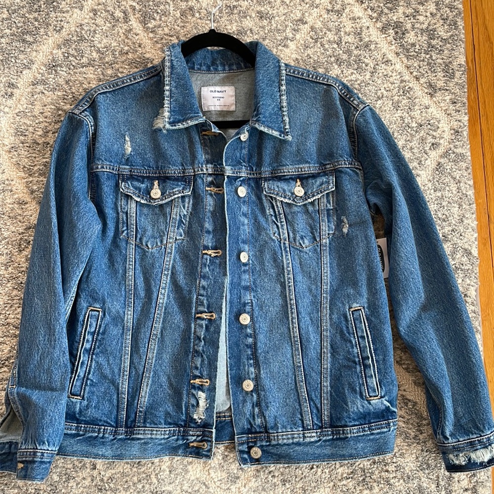 NWT Old Navy Boyfriend Fit Distressed Jean Jacket - Size XS